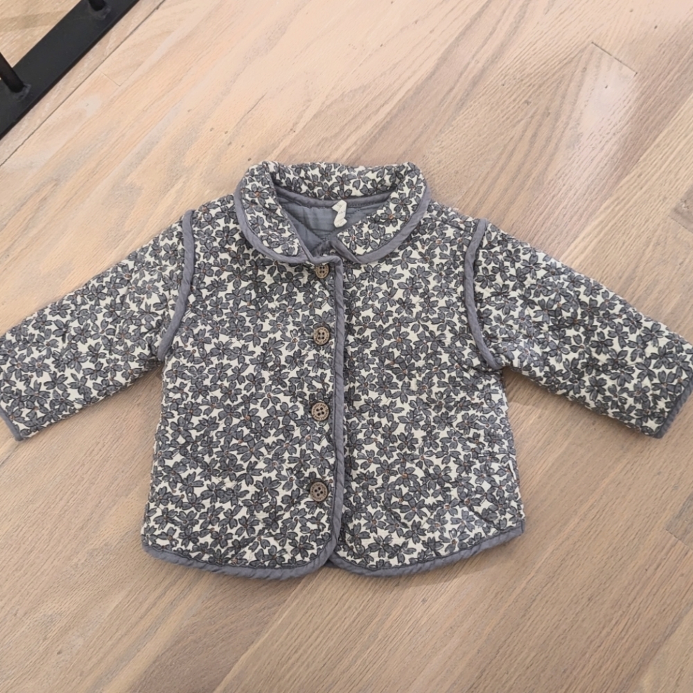 Quincy Mae Quilted Jacket Dusky Blue Floral